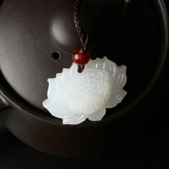 EOEMY Natural White Jadeite Lotus Pendant Genuine Jade Gold Women Man'S Gift 30*25mm