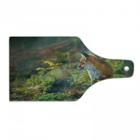 

Fox Cutting Board Young Red Fox Listening to Something in Woodland Forest Wildlife Predator Tempered Glass Cutting and Serving Board Wine Bottle Shape Pale Brown White Green by Ambesonne