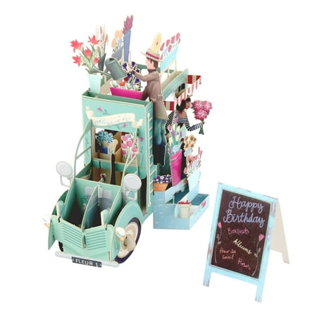 3d Card Present - Festival Birthday Paper 3D Flowers Car Design Gift Greeting Card Multicolor