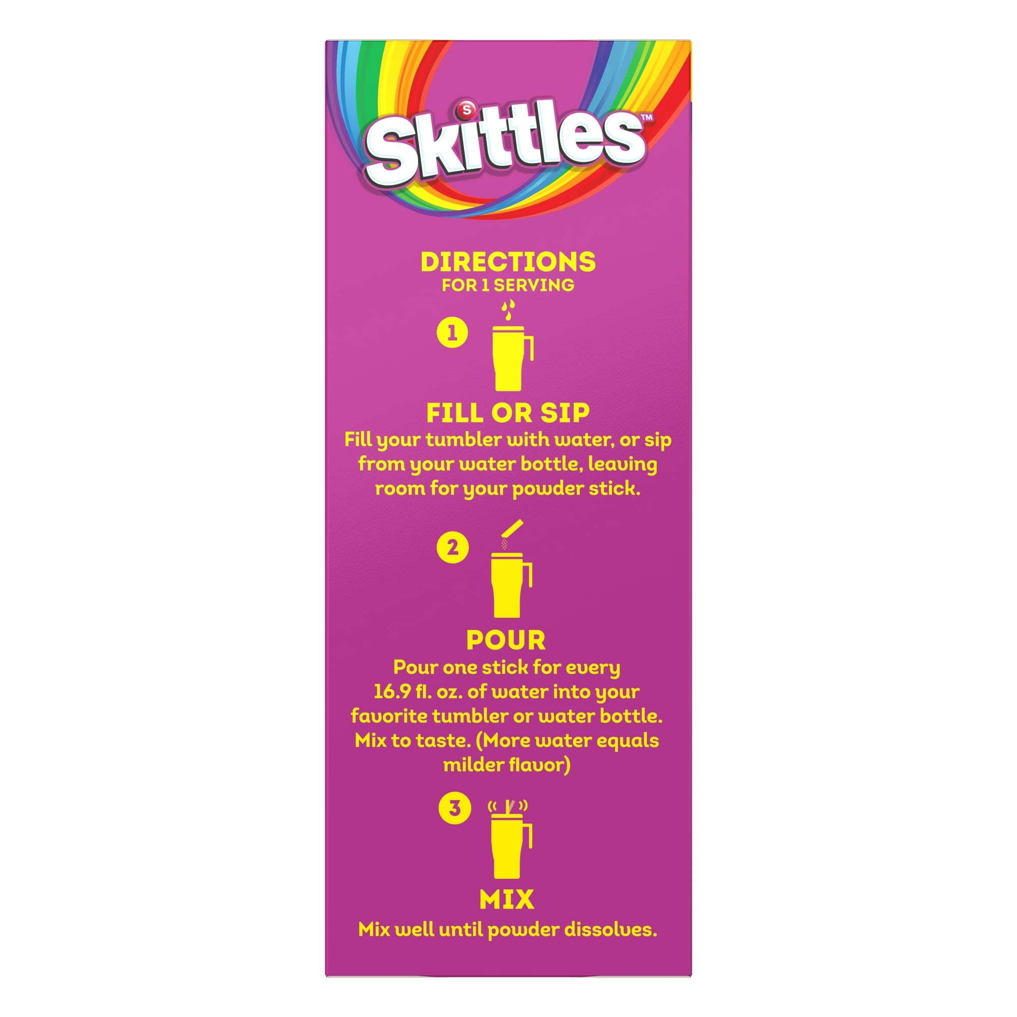 Skittles Zero Sugar Wild Berry Singles-to-Go Packs, Powdered Drink Mix, 2.88 oz, 30 Count Packets