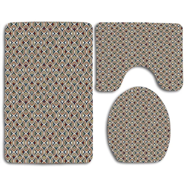 Alfombra de baño ABPHQTO Juego de 3 piezas espirales geométricos del mosaico abstracto contorno y tapa de inodoro Cont-CHAPPLE-18115