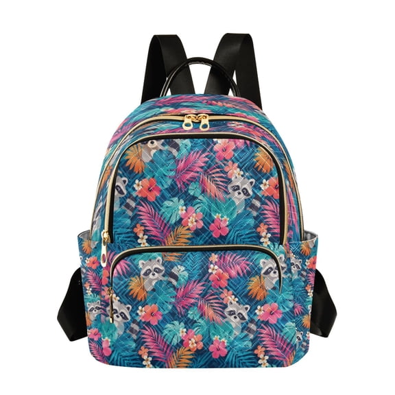 Quilted Backpack Fashion Backpack 10.23*5.11*12.59 Inch Women's Fashion Backpack Picnic Shopping Travel Out Sports backpack Raccoon Tropical Floral
