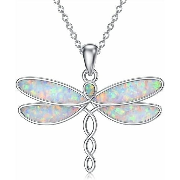 CACA LADY Dragonfly Necklaces 925 Sterling Silver Opal Necklaces for Women Dragonfly Jewelry Gifts