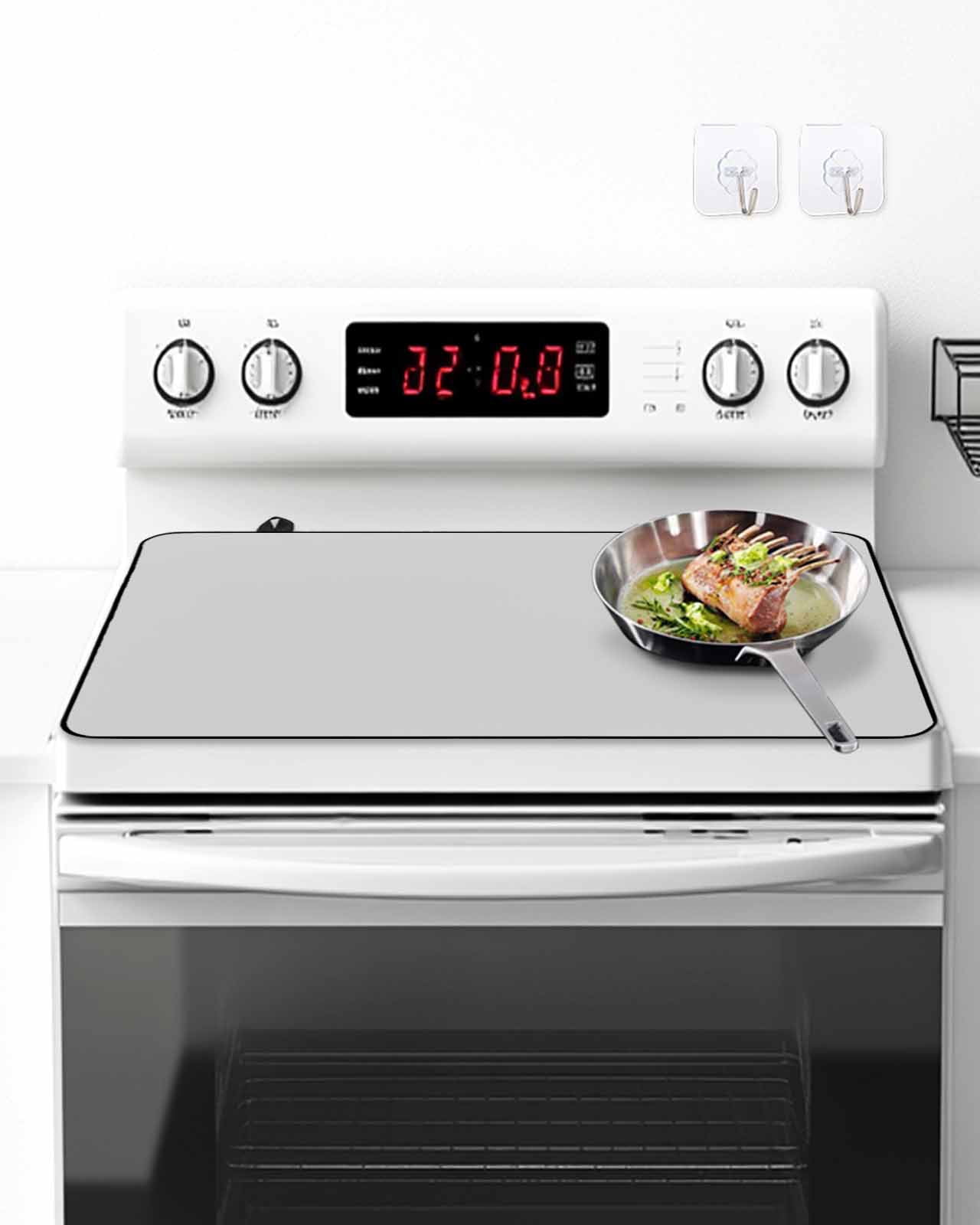 Stove Top Covers for Electric Stove, Pure Light Grey Glass Stovetop Cover Protector, Simple Solid Color Induction Cooktop Protector Oven Mat for Kitchen Countertop 36"x21"