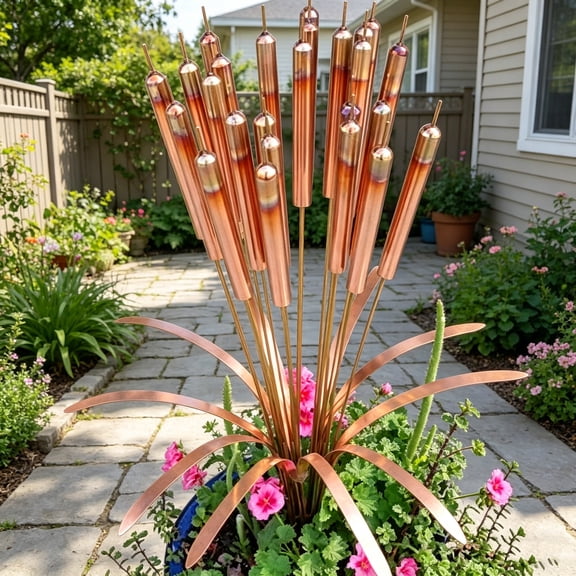 Cheapark Copper Cattail Wind Chime Metal Hanging Yard Ornament For Patio Eaves Hanging Decoration Great For Garden Ambient Decor And Seasonal Courtyard Holiday Scene Embellishment Gift