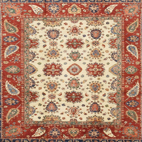 Ahgly Company Indoor Square Abstract Red Abstract Area Rugs, 6' Square