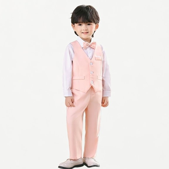 Xijirk Boys 3‑Piece Formal Tuxedo Suit Slim Fit Vest Dress Shirt Pants with Bow Tie for Party Performance Wear,5-6 Years