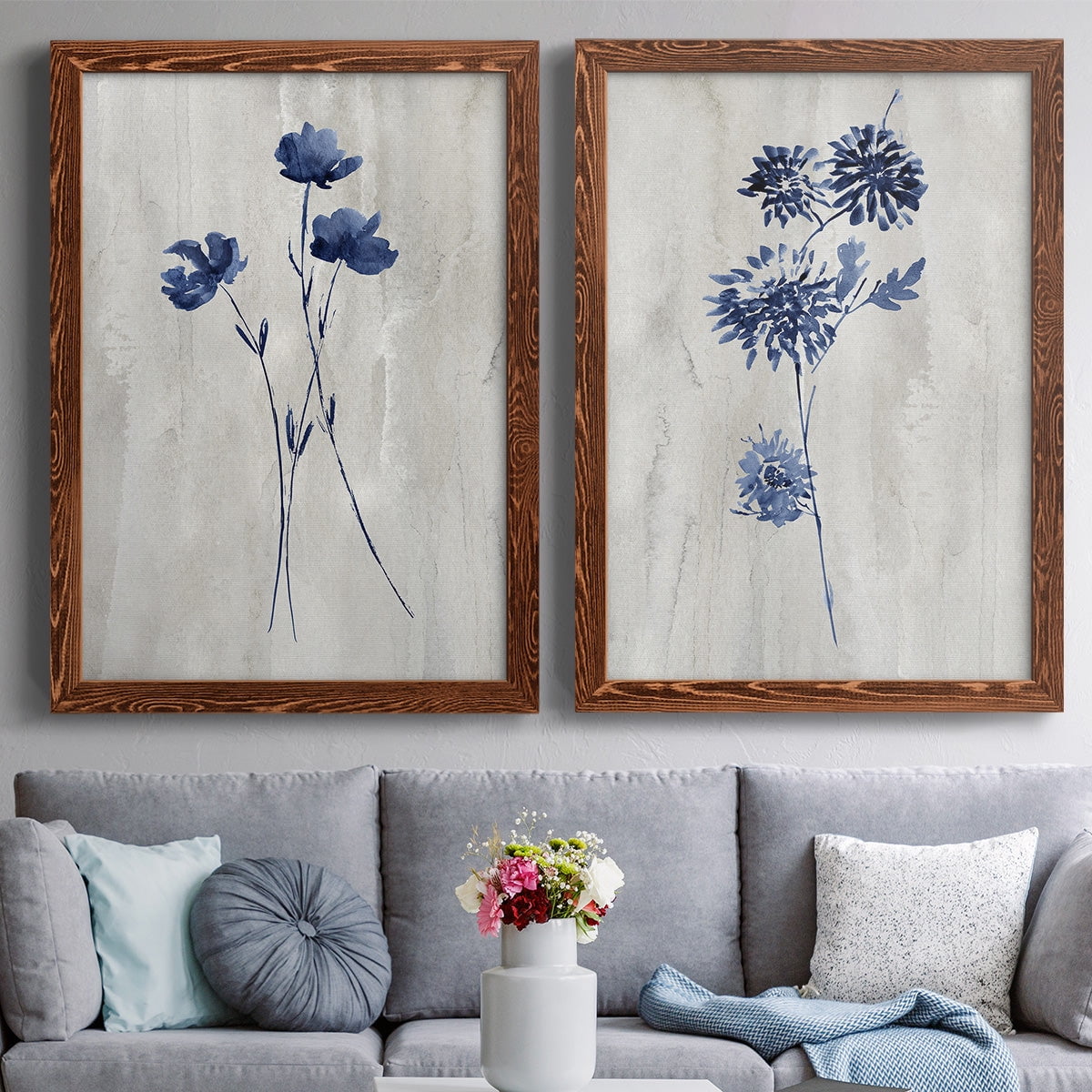 Indigo Botanical III - Premium Framed Canvas 2 Piece Set - Ready to Hang