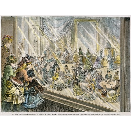 MacyS Holiday Display 1876 Na Holiday Exhibition Of Dolls In The Window Of RH Macy & Company Sixth Avenue And 14Th Street New York City American Engraving 1876 Rolled Canvas Art -  (24 x