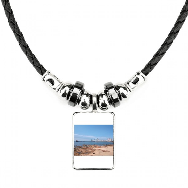 beach seaside multitud edificio collar a mano colgante de cuerda de cuero Unbranded M