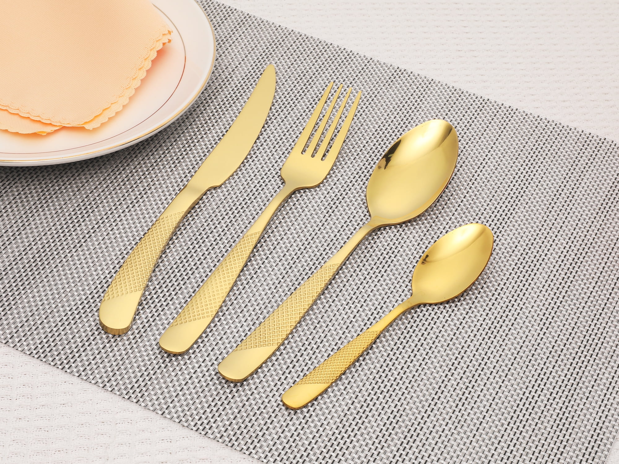 Unique Bargains Stainless Steel Flatware Set Mirror Polished Cutlery Set Gold 4 Pcs