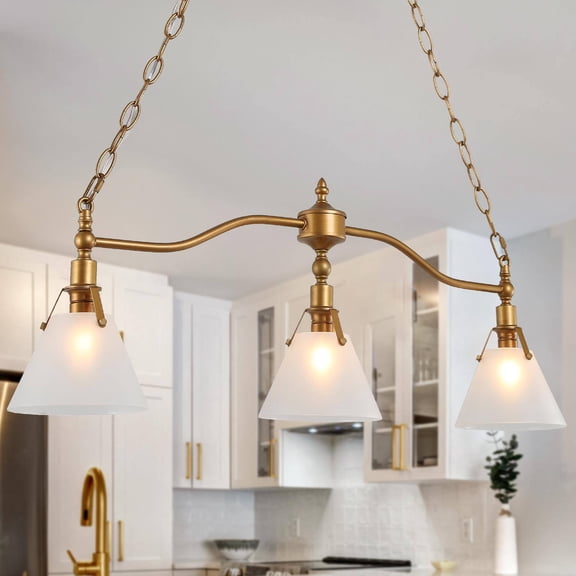 LNC Darren Modern Kitchen Island Pendant Light with 3 Opal Glass Shades, 31.5" Antique Brushed Gold