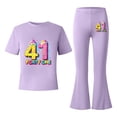 thumbnail image 5 of Ulitacool Clothes For Girl Short Sleeve Sweatsuit Round Neck Cartoon Prints Tops With Flared Pants Two Piece Coordinated And Bottoms For Kids Cute Spring Outfits Purple 9-10 Years, 5 of 5