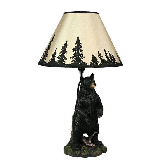 Zeckos Standing Grizzly Bear Table Resin Lamp with Silhouette Forest Shade