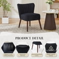 thumbnail image 3 of Silla de salón moderna sin brazos, tapizada en terciopelo negro, estilo mid-century, patas ajustables de madera, resistente hasta 136 kg, perfecta para dormitorio, cocina y oficina. Color: Negro., 3 of 7