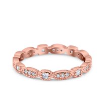 Rose Tone, Simulated Cubic Zirconia Size-9 Full Eternity Stackable Ring Wedding Band 925 Sterling Silver