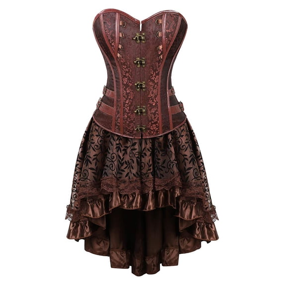 Grebrafan Vintage Corsets Bustiers with Pirate Skirt Women M Brown