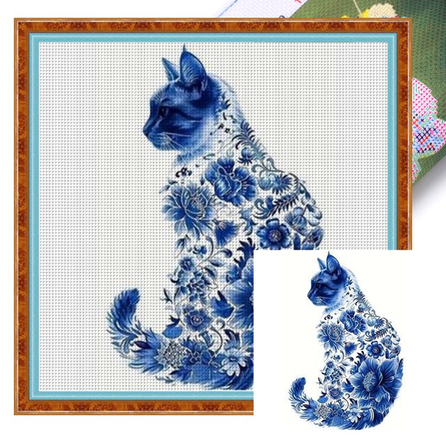 Kit Punto Cruz Con Gato Hilo Algodón Ecológico Bordado 11CT 40x40cm