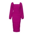 thumbnail image 4 of Vestido largo con encaje para mujer: cuello cuadrado, dobladillo con abertura, tejido de nailon, para dama de honor/casual, tallas S-XL, 4 of 8