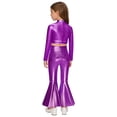 thumbnail image 5 of iiniim Girls Metallic Disco Hip Hop Jazz Dance Outfit Sequin Crop Top and Split Bell Bottom Pants Streetwear Purple 14, 5 of 7