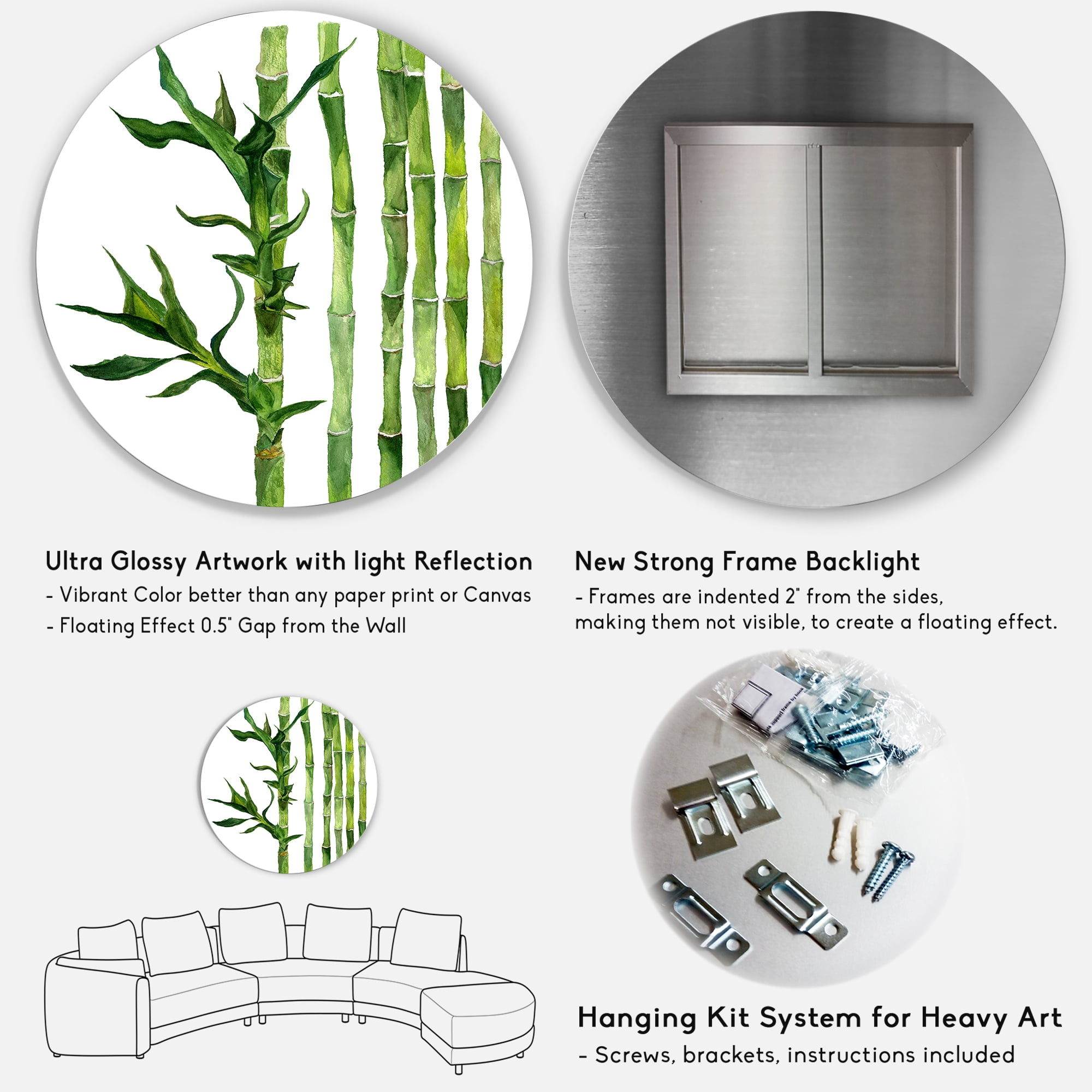 Designart 'The Forest of Bamboo Branches III' Tropical Circle Metal Wall Art 23x23 - Disc of 23