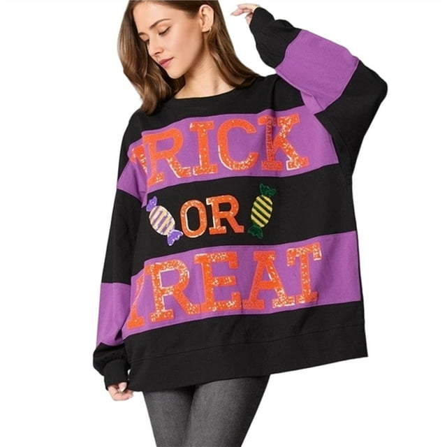 Sudaderas para Mujer con Lentejuelas, Bloques de Color, Cuello Redondo, Larga, Brillantes, Lindas Sudaderas. Negro XXL