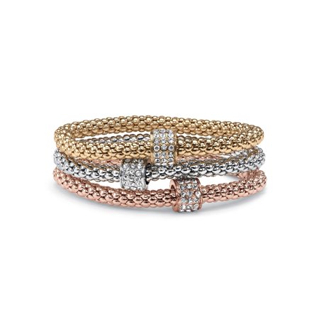 - Crystal Beaded Tri-Tone Stretch Rope Bracelet Set in Gold Tone, Rose Gold-Plate and Silvertone 8