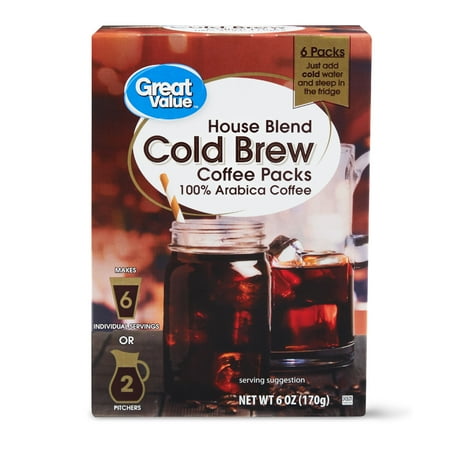 Great Value Cold Brew Coffee Packs, House Blend, 6 oz, 6 (Best Water For Brewing Coffee)
