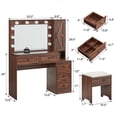 thumbnail image 6 of T4TREAM Farmhouse Vanity Desk with LED Lighted Mirror, Rustic Makeup Vanity Desk with Power Outlet, 3 Drawers and Stool for Bedroom, Brown, 6 of 10