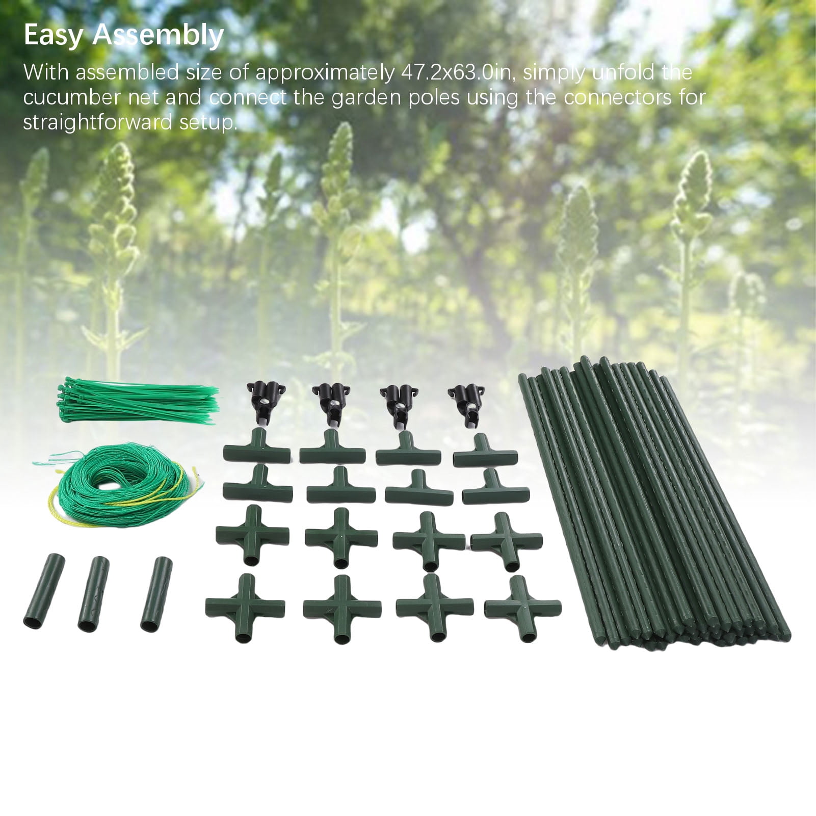 Nieyigj 48-Inch Heavy Duty Cucumber A-Frame Garden Trellis Set, Plastic-Coated Steel Plant Support with Nylon Climbing Net and Ties for Vine Vegetables, Peas, and Fruits (47.2 in / 120 cm)