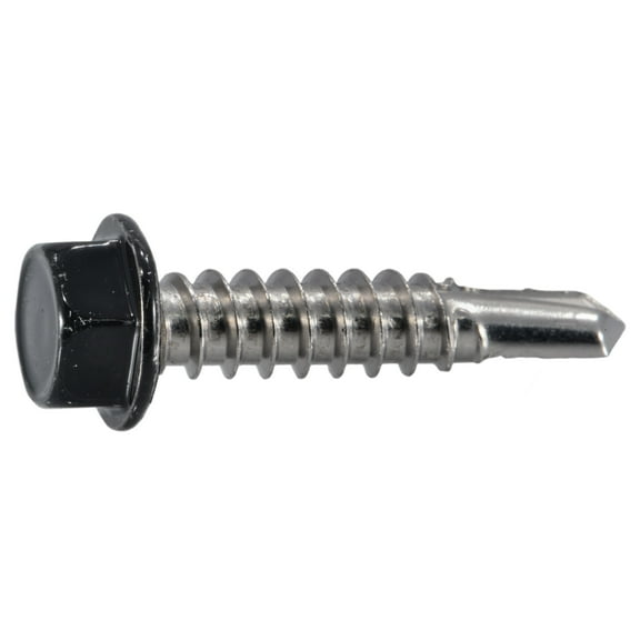 #12-14 x 1" Black 410 Stainless Hex Head Self-Drilling Screws (8 pcs.)