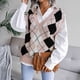 thumbnail image 2 of Chaleco sin mangas para mujer, cuello en V, a cuadros, suelto, informal, elegante, agradable a la piel, chaleco para otoño e invierno, color rosa S, 2 of 7