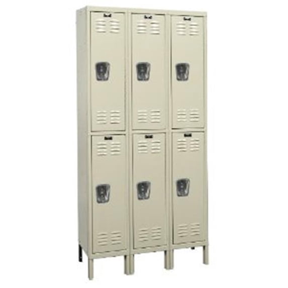 Hallowell U3588-2A-PT Hallowell Premium Locker, 45 in. W x 18 in. D x 78 in. H, 729 Parchment, Double Tier, 3-Wide, Assembled