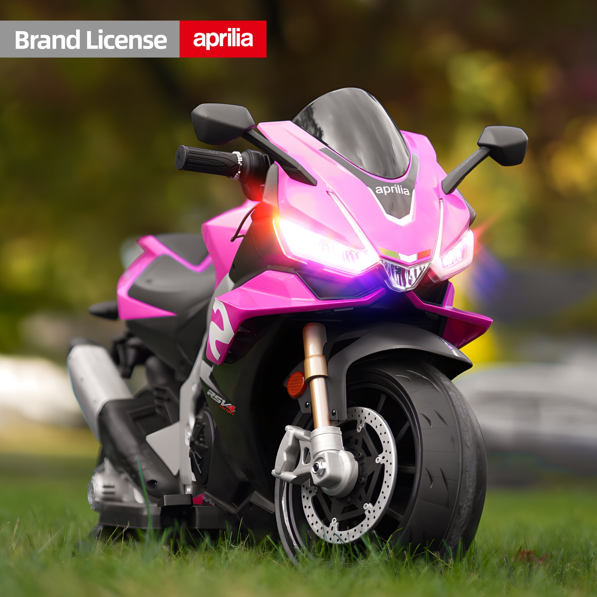 BKIRNP Aprilia 24V Kids Motorcycle Electric Motorbike Ride on Toy w/LED Lights Bluetooth Music Battery Powered 6MPH for Kids 3-6 Years Old