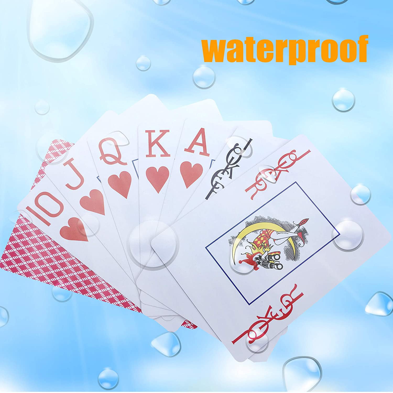 Poker Hearts Card Games for Pool Beach Water 4PCS Plastic Playing Cards Jumbo Index Waterproof Fits Bridge Poker 2 PCS Blue+2 PCS RED Blackjack Go Fish 
