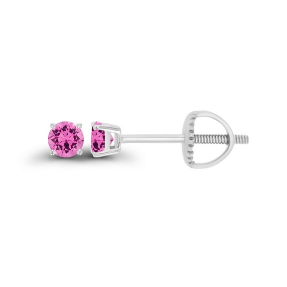 Decadence 925 Sterling Silver 3mm Round Created Pink Sapphire Birthstone Screwback Stud Earrings