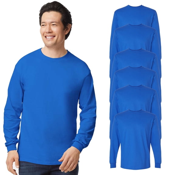 Gildan Men's Ultra Cotton Long Sleeve T-Shirt, Men's Pack T-Shirts, Royal, Pack 6, S