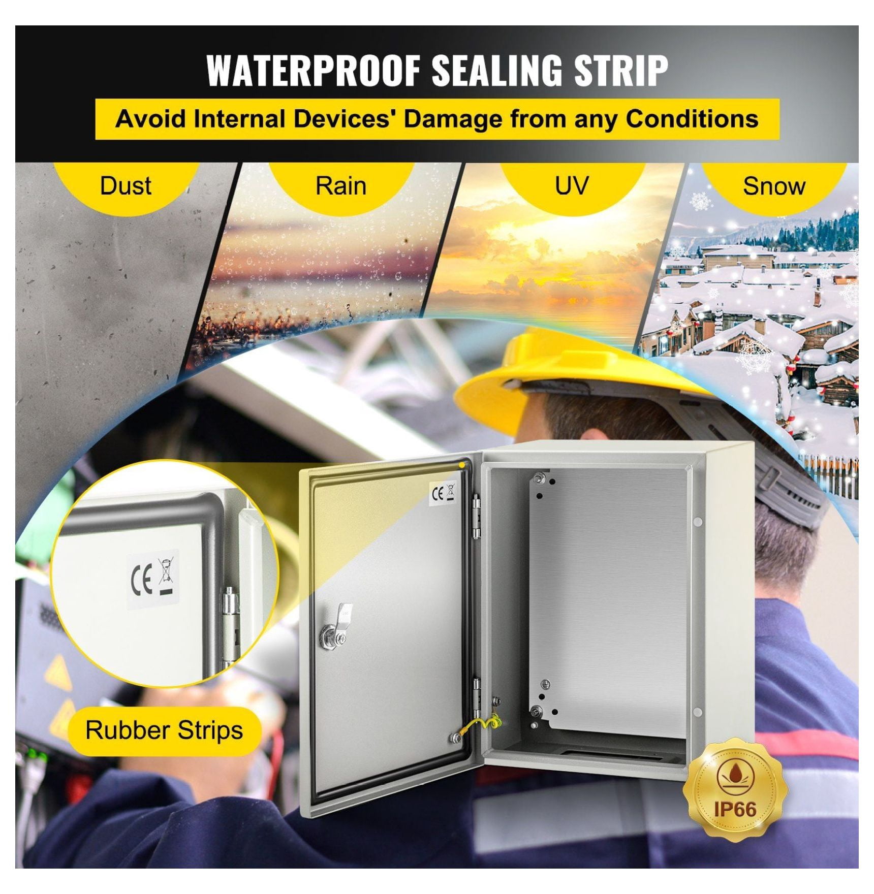NEMA 4X Steel Enclosure 16x12x8", IP66 Waterproof Electrical Box, Outdoor Indoor Junction Box with Mounting Plate