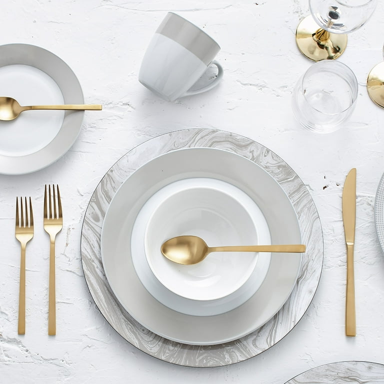 Safdie & Co. 16-Piece Round Rim Dinnerware Set, Taupe, Band Safdie & Co. 16-Piece Round Rim Dinnerware Set, Taupe, Band
