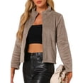 thumbnail image 4 of INSPIRE CHIC Cropped Fleece Jacket for Women's Stand Collar Zip-Up Faux Fur Coats, 4 of 6