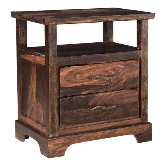 Taran Designs Darcy 2-drawer Live Edge Solid Wood Nightstand in Dark Brown