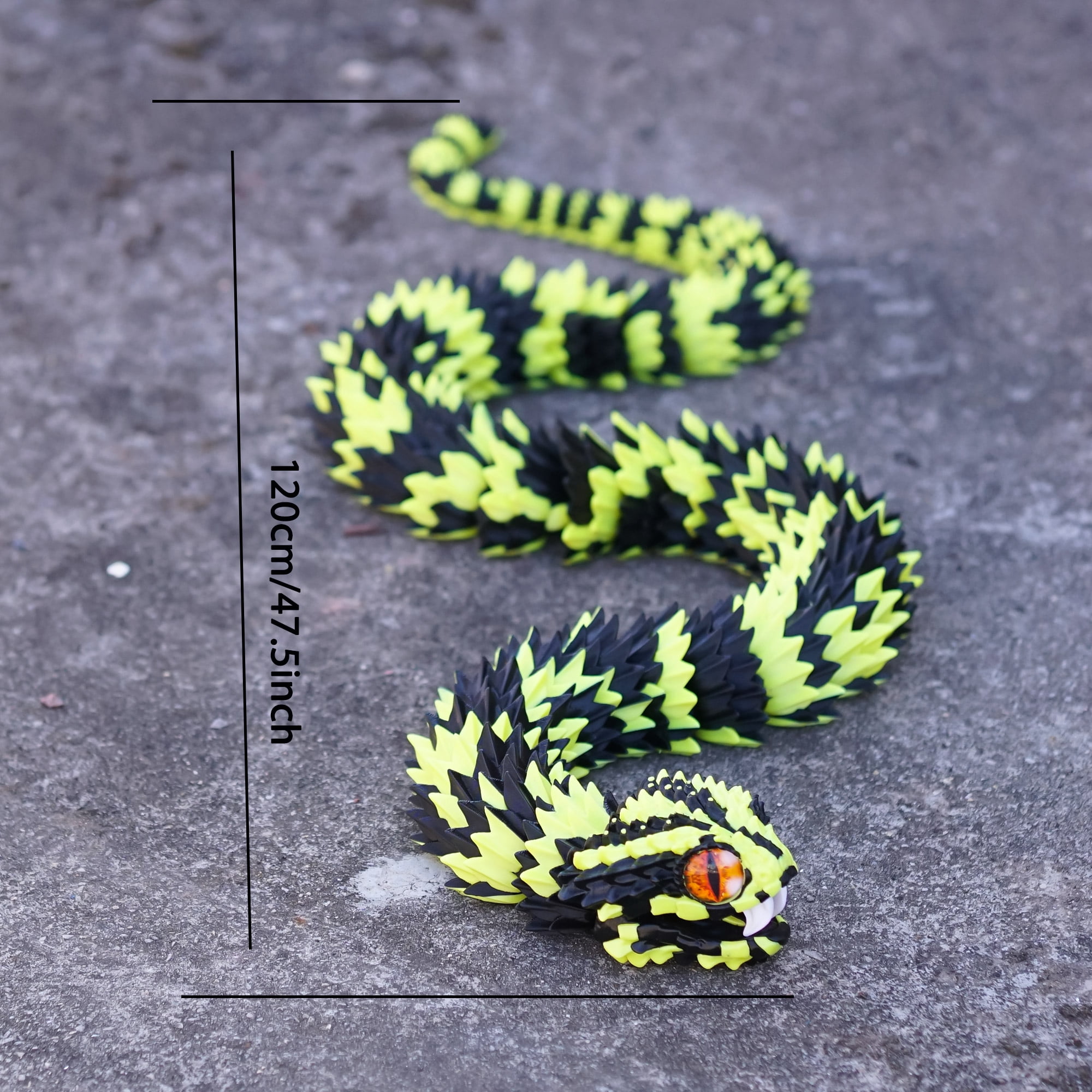 47.5inch 3D Printed snake,Flexible Joint Animal lacertid Figurines,Realistic Eyes, Home Office Decor,Fidget Toy for Adults Teens Boy Festival Gifts