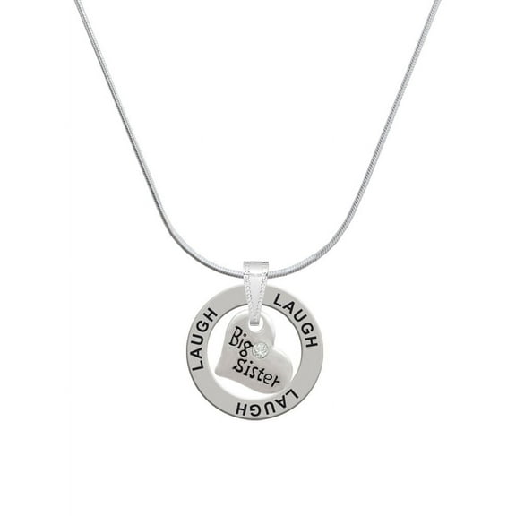 Delight Jewelry Silvertone Small ''Big Sister'' Heart with Clear Crystal Laugh Ring Charm Necklace, 18"