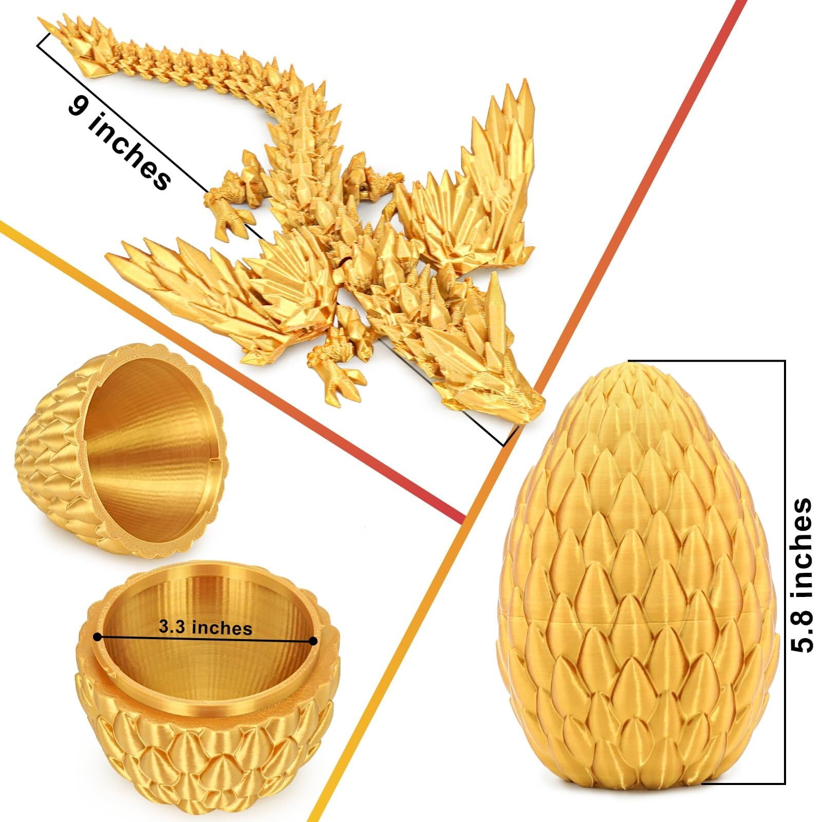 1 set 3D Printed Dragon Egg Gift Set (2 Pack, M Size)  Articulated Dragons Inside, Winged + Wingless Design, Surprise For , Gold Color, Collectible Fidget For Adults