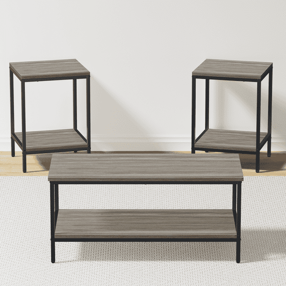JOZ 3-Piece Coffee Table Set for Living Room, End Table Set with Storage, Includes 1 Coffee Table and 2 End Tables, Rock Gray