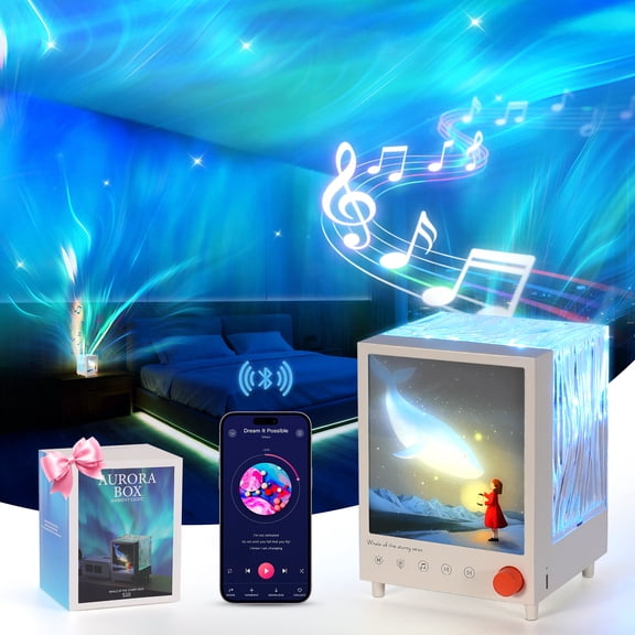 TOBTOS Aurora Northern Lights Projector with Bluetooth Speaker, Galaxy Night Light with 7 Colors & White Noise for Bedroom, Romantic Valentine’s Day Decor for Couples