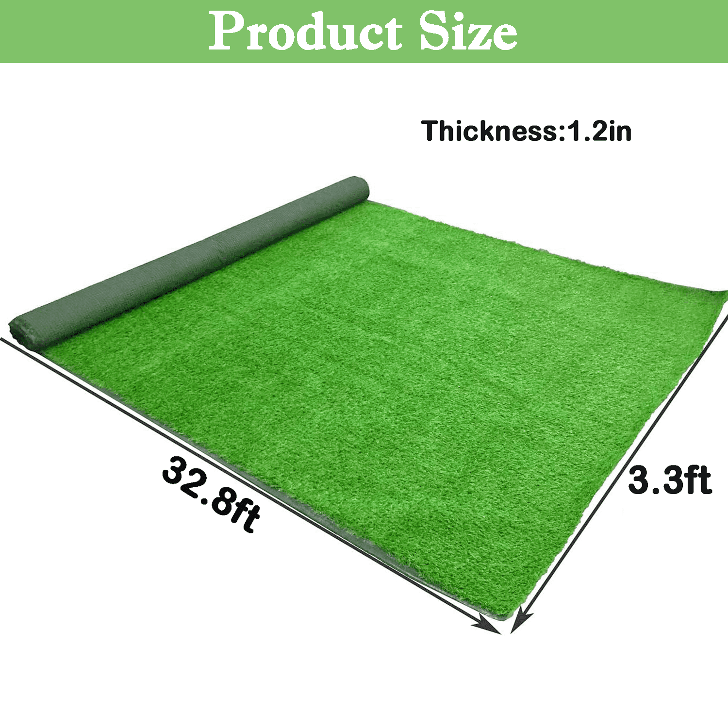 Qunbio Realistic Thick 3.3ft x 32.8ft Artificial Grass Turf, Faux Lawn Grass Rug for Indoor/Outdoor, Synthetic Landscape Fake Grass Mat