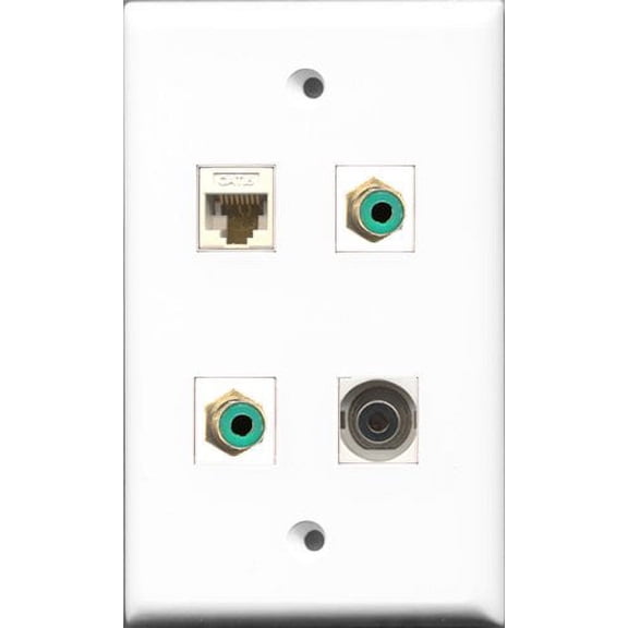 RiteAV - 2 Port RCA Green and 1 Port 3.5mm and 1 Port Cat6 Ethernet White Wall Plate