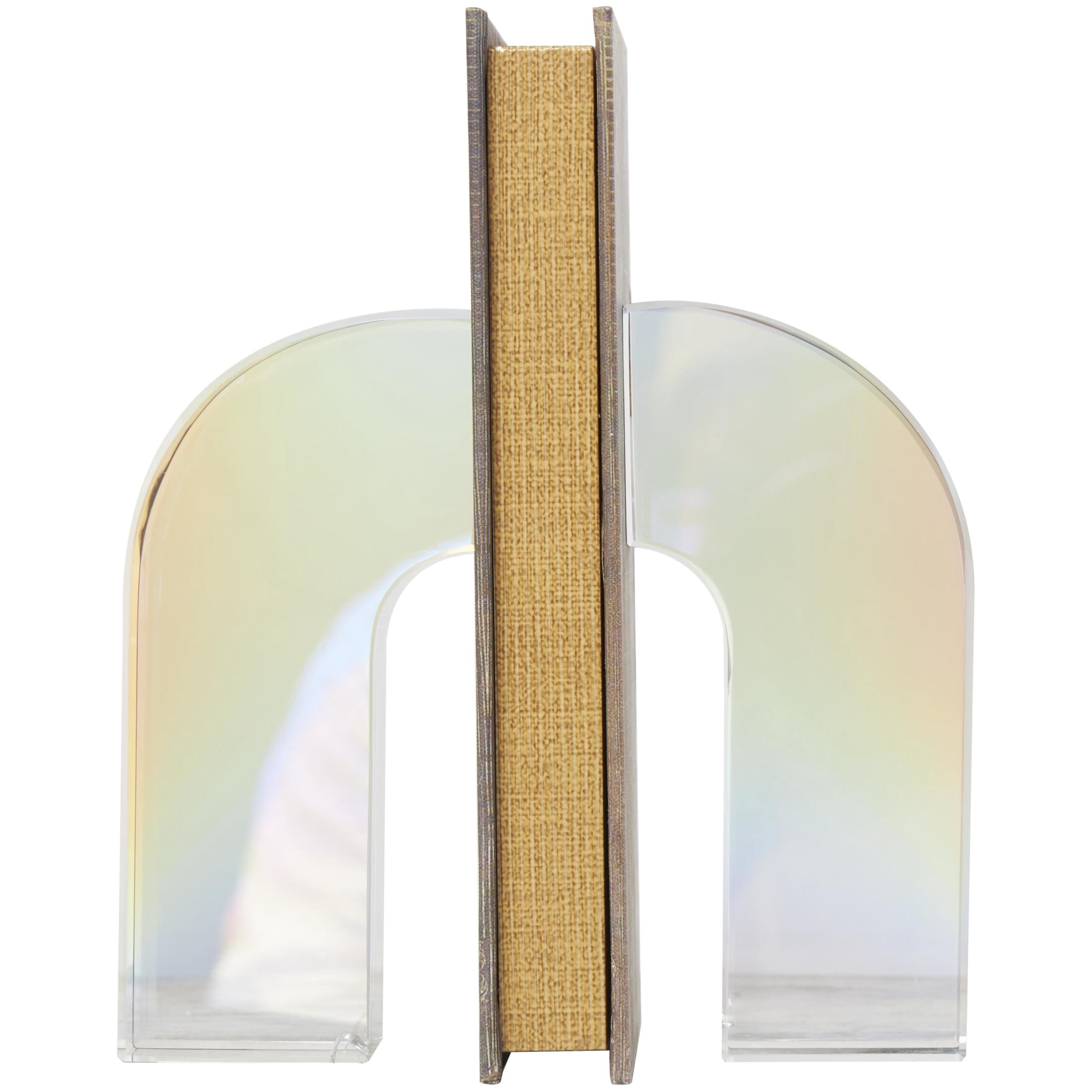 DecMode 3" Arched Geometric Clear Crystal Bookends (Set of 2)