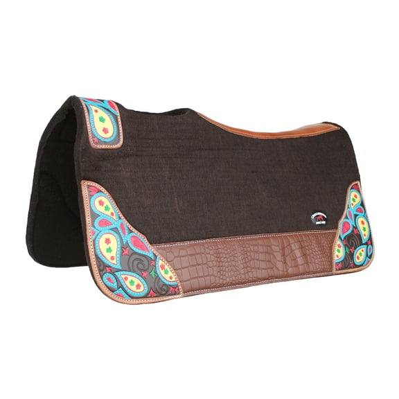 Horse 32" x 30" Western Contoured Wool Felt Therapeutic Saddle Pad Brown 39219BR